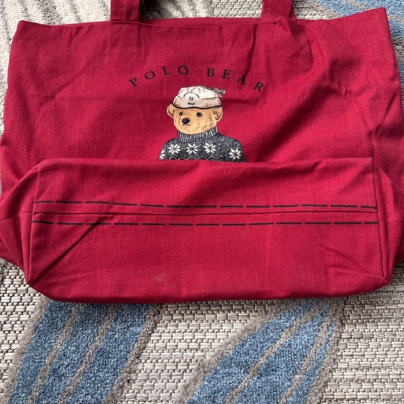 Ralph Lauren Polo Bear Red Canvas Tote Shopping Bag - Picture 3 of 6